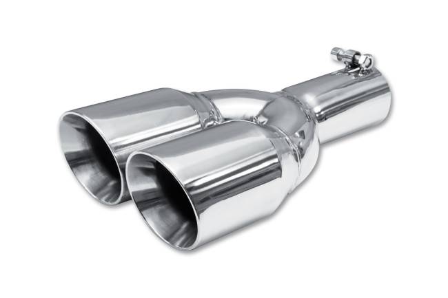 Street Style - Street Style - SS123B Polished Stainless Double Wall Dual Exhaust Tip - 3.0" Angle Cut Outlets / 2.5" Inlet / 13.0" Length - Non-Staggered - Image 1