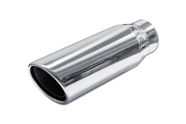 Street Style - Street Style - SS304052-12 Polished Stainless Double Wall Exhaust Tip - 4.0" Angle Cut Rolled Edge Outlet / 3.0" Inlet / 12.0" Length - Image 1